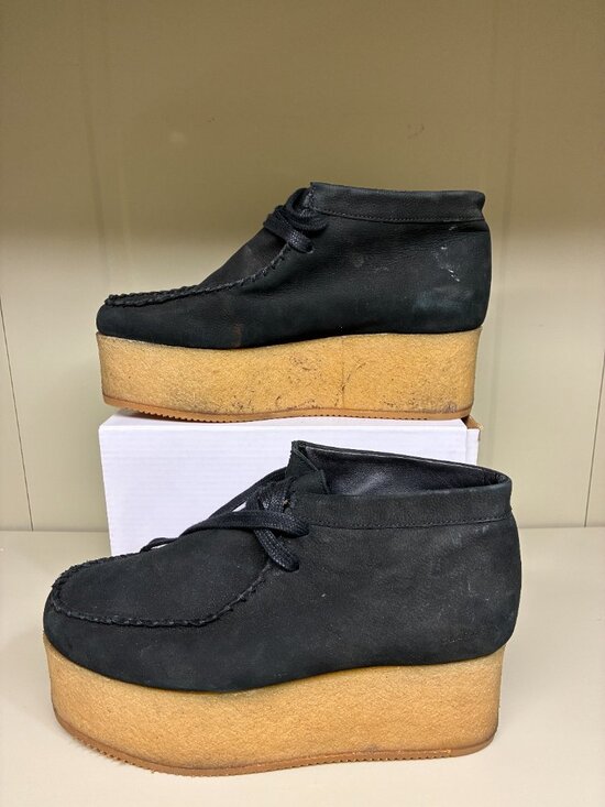 Clarks ELVTD Black Leather Cuir Noir Wallabee Boots Platform Wedge Size 8 Men\'s
